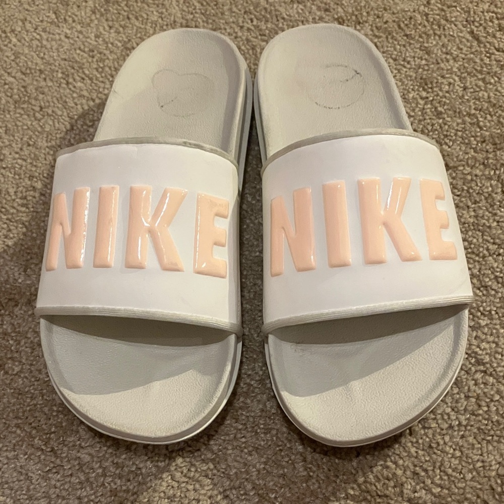 Nike White Slides with Pink Logo